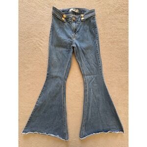 Rock & Roll Denim Women Bargain Button Bell Bottom Jeans 27x32 Dark Wash